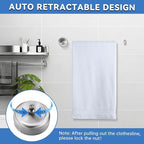 Retractable Clothesline,SUS304 Wall Mounted Clothing Line for Shower Room Bathroom Laundry (Brush Sliver)