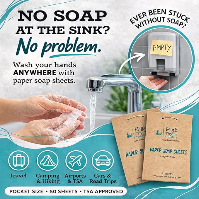 Travel Soap Sheets (150 Count, 3 Pack) – Portable Paper Soap for Travel, Camping, Hiking & Emergency Kits – Pocket Size Hand Soap Sheets, TSA Approved, Unscented
