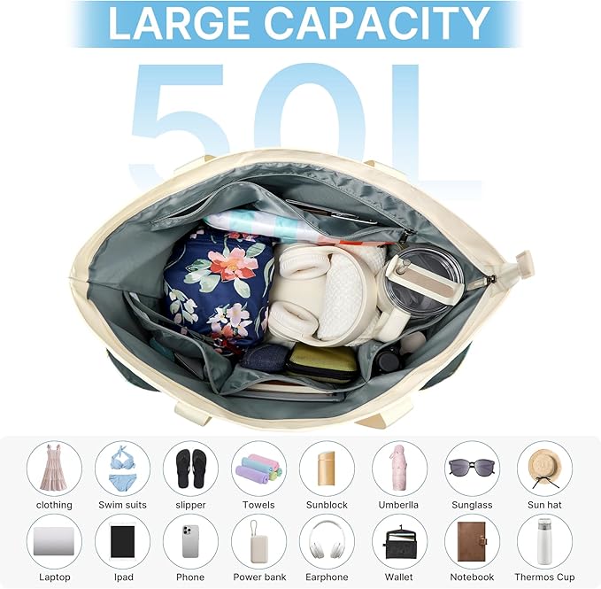 G4Free Beach Bag,Waterproof Beach Tote Pool Bags for Women,Compatible with Cup,Foldable for Weekender Travel