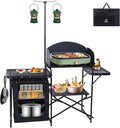 Nice C Camping Kitchen Station, Camping Table, Picnic Table, Portable Grill Table, Folding Cook Table, Upgrade Light Stand and Windshield Station & Organizers, Carry Bag for Beach, Picnic (Black)