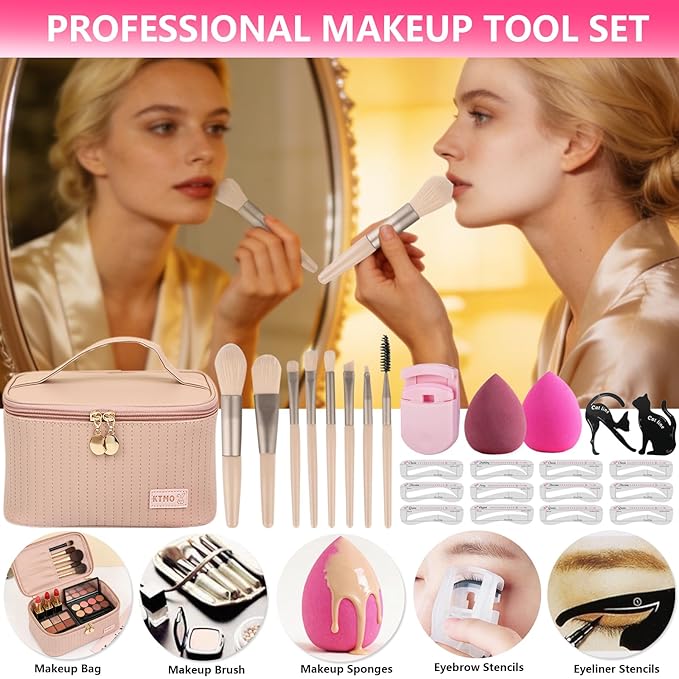 All-in-One Makeup Kit for Women Full Kit, Makeup Gift Set for Women Teens Girls, Makeup Essential Bundle Includes Eyeshadow Foundation Lipsticks Mascara Eyeliner Contour Stick Cosmetic Brush Set