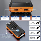 Solar Charger Power Bank 49800mAh, Portable Phone wireless Charging Built-in 4 Cables 22.5W Fast Charging,Type-C input/Output Port Solar Panel Charger with Flashlights&Compass for Camping（Orange)