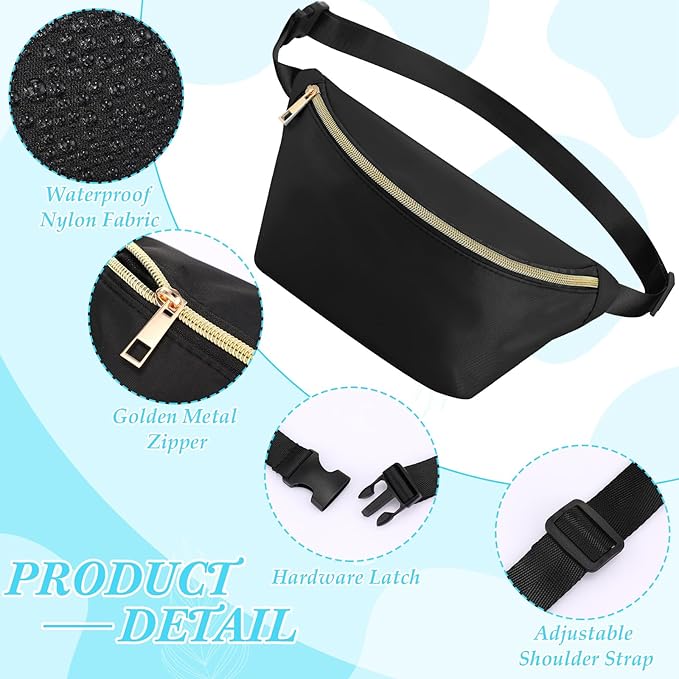 Amylove 9 Pieces Fanny Packs Nylon Waist Bag Zipper Travel Running Bag with Adjustable Strap for Women Men(Nylon,Black)