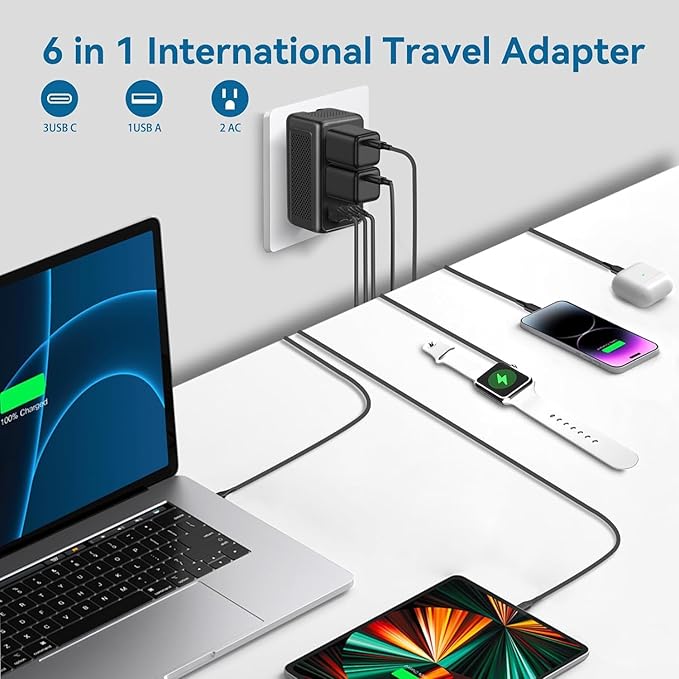 Upgraded 2000W 220V to 110V Voltage Converter US to Europe, Power Converter Adapter Combo for Hair Dryer, Power Converter European Travel Converter with 1 USB A 3 Type C for 160 Countries
