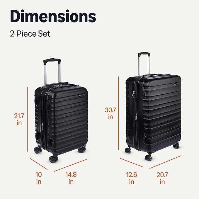 Amazon Basics 2-Piece Hardside Luggage Set (21" Carry-on, 30"), Expandable Suitcases with Spinner Wheels, Scratch-Resistant Surface, Black