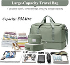 Extra Large Travel Duffle Bag,Carry on Overnight Weekend Bag with Shoes Compartment,Weekender Bags for Women for Travel Business Trips Sport Hospital,3 Pcs Set,Olive Green