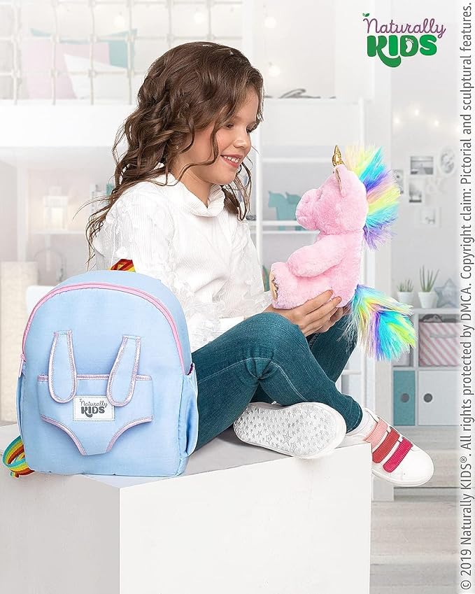 Naturally KIDS 【Upgraded】 Medium Backpack w Removable Pink Unicorn Toy for Girls Age 4-7 | Side & Inner Pockets, Reflective Logo, Name Tag | Unicorn Gifts for 5 Year Old Girls – Medium size