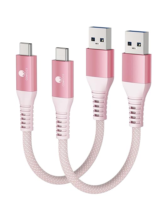 CONMDEX USB C Cable 10Gbps [2ft, 2-Pack] USB 3.1 Gen 2 USB A to USB C Data Transfer Cord for Android Auto/Carplay, 3A Fast Charging Type C Cable for iPhone 17 16 Pro Max Samsung Galaxy S25, Pink
