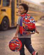 Fast Forward Lightning McQueen Boys Backpack and Lunch Box Set - 2 Piece 15 Inch School Backpack With Detachable Lunch Bag, Lightning McQueen Blue/Red
