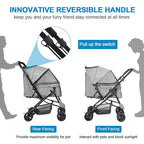 Lightweight Dog Stroller with Reversible Handle for Medium Small Dogs and Cats, Foldable Pet Stroller Travel Carriage with Large Storage Basket, 4 Wheels, Linen Gray