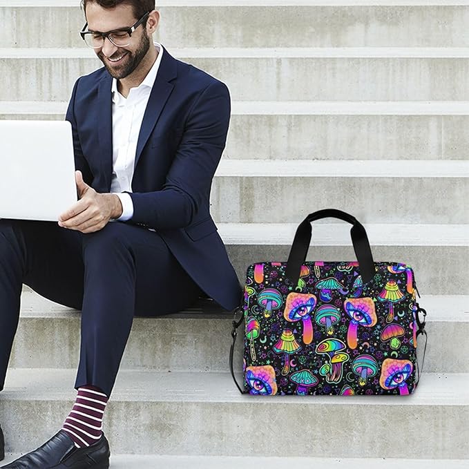 Magic Mushrooms Laptop Bag 15.6 inch, Waterproof Laptop Case with Strap, Protective Laptop Carrying Case for Women & Men