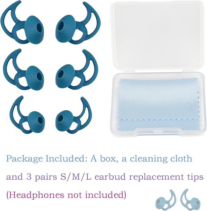 Ear Bud Pads Replacement Ear Tips Silicone Earbud Tips Compatible with Bose Quietcomfort and Sport Headphone Rubber Tips Earbud Covers Eartips 3 Pairs S M L Blue
