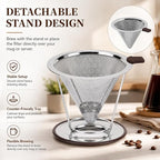Pour Over Coffee Dripper, Pour-over Filters with 800 Mesh Steel Mesh Optimize Extraction For Rich Coffee Flavor, Stainless Steel Filter, Paperless Pour-over