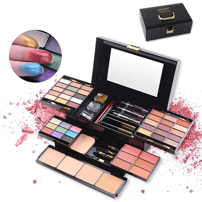 FantasyDay 54 Colors All in one Makeup Gift Set Holiday Birthday Beauty Cosmetic Essential Starter Bundle Include 39 Eyeshadow Palette, 6 Blush, 6 Sponge Stick, 4 Compact Powder, 3 Lipstick, Eyeliner