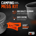 Smokey Camp Camping Cookware Mess Kit Set with Stove - Backpacking Camping Pots and Pans Set, All in One Non-Stick Camping Cooking Set, Portable Stove, Hiking, Picnic, Outdoor & Camping Cookware Set