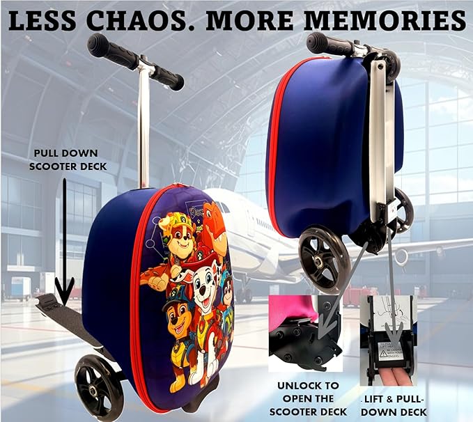 Fast Forward Nickelodeon Paw Patrol 2-in-1 Kids Scooter Suitcase & Ride-On Carry-On Luggage Lightweight Travel Case with Built-in Kick Scooter