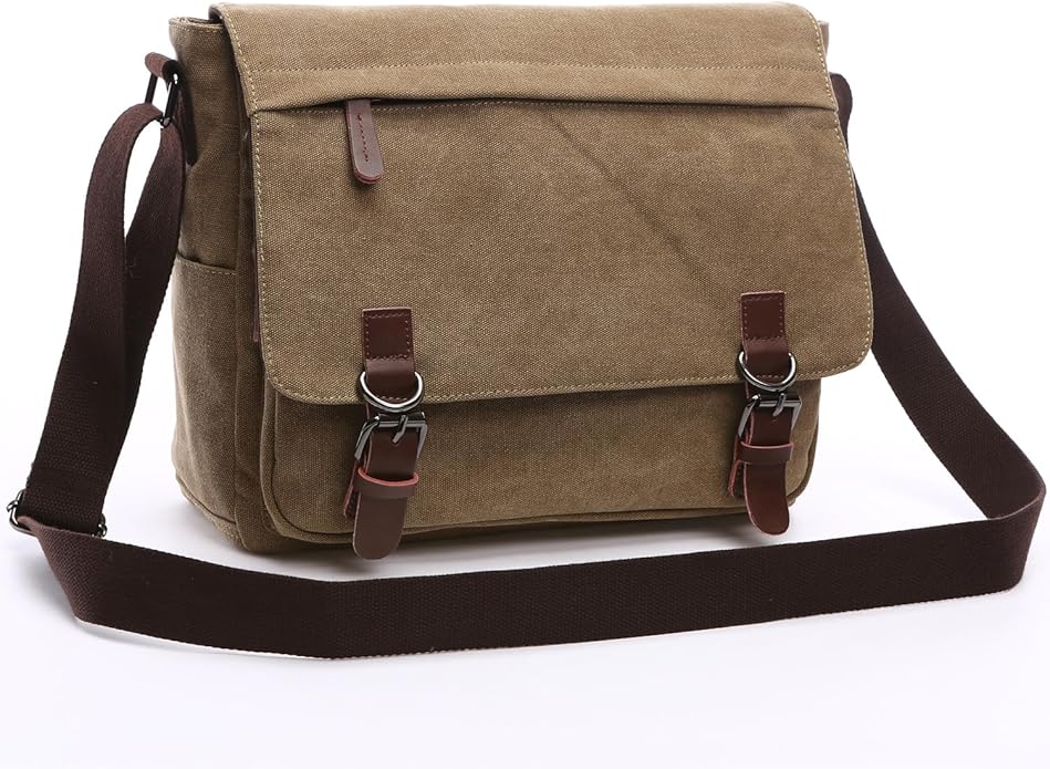Evergoo Vintage Messenger Bag Unisex Shoulder Bags Canvas Satchel Cross Body Work Satchel Briefcase for 15.6 Inch Laptop