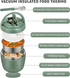 wiwens Thermo Food Jar for Hot Food Adults 32OZ Soup Thermo Lunch Containers Wide Mouth Vacuum Insulated Stainless Steel Leakproof Bento Box with Spoon (Green)