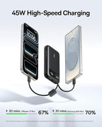 Baseus Picogo 0.5" Ultra Slim 10000mAh 27W Fast Charging Magnetic Battery Pack Bundle with 20000mAh Compact Portable Charger 45W, CCC Certified Power Bank Built-in USB-C Cables