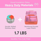 OmieBox Bento Box for Kids - Insulated Bento Lunch Box with Leak Proof Vacuum Insulated Food Jar - 3 Compartments, Two Temperature Zones (Pink Berry)