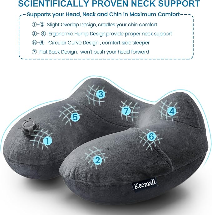 Keemall Inflatable Travel Pillows for Airplanes, Easy Blow Up Inflatable Travel Neck Pillows for Air Travel Sleeping Long Flight, Comfort Travel Air Pillows for Car Train Office Nap Camping