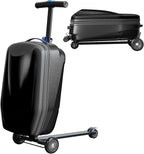 TABU 21" 3-D Hardshell Scooter Suitcase for Kid & Adult, Foldable Carry-on Scooter Luggage with Telescopic Handle, Multifunctional Lightweight Traveling Suitcase for Age 4-15, Black
