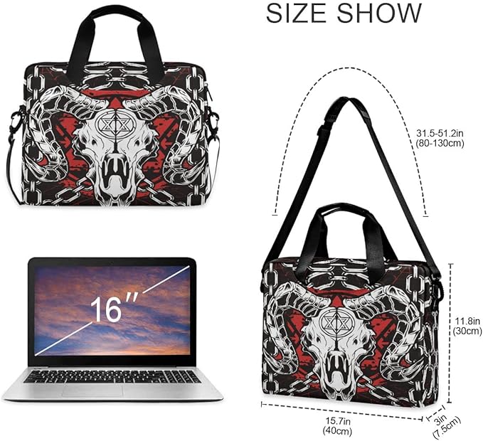 Devil Skull Baphomet Satanic Pentagram Laptop Case 15.6 inch Computer Bag Waterproof Laptop Briefcase Laptop Bag for Women & Men
