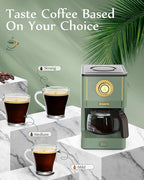 Amaste Drip Coffee Maker, Coffee Machine with 25 Oz Glass Coffee Pot, Retro Style Coffee Maker with Reusable Filter & Three Brewing Modes, Warming Plate, Matcha Green