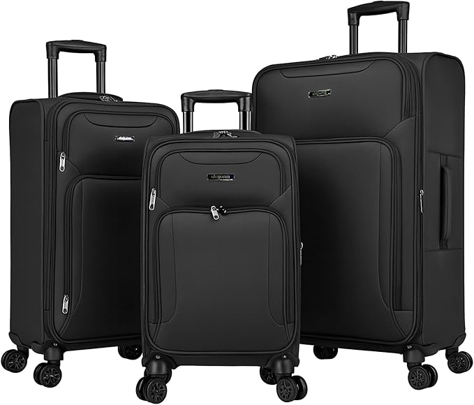World Traveler Dejuno Jasper Lightweight Expandable Spinner Luggage, Black, 3-Piece Set(20in,24in,28in)