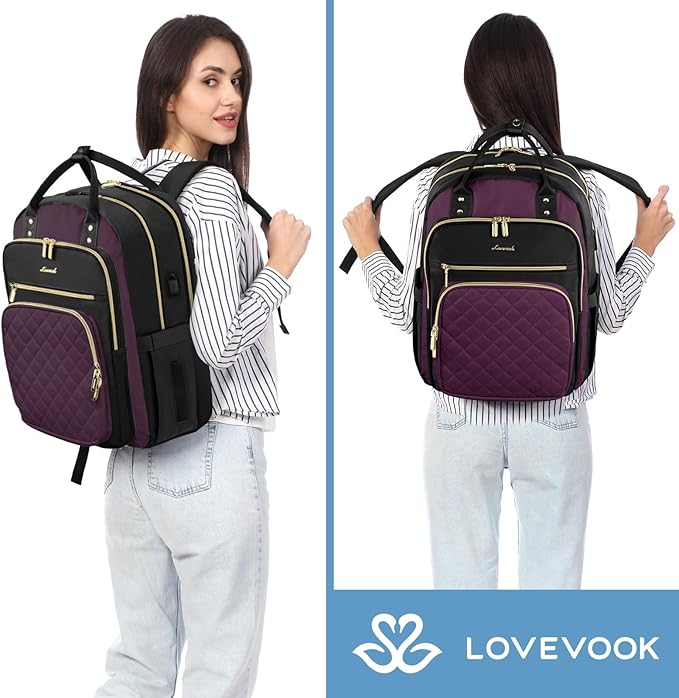 LOVEVOOK Laptop Backpack for Women with Separate Laptop Compartment, 17" Water Resistant Lightweight Daypacks for College Travel Work Business, Nurse Teacher Computer Bags