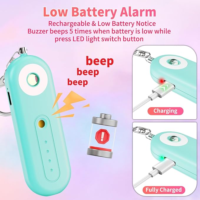 Rechargeable Personal Safety Alarm for Women - 130dB Self Defense Keychain Alarm Whistle with SOS Strobe Light, Low Battery Notice - Security Protection Devices for Kids Elderly College Essentials