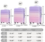 Merax Suitcase Set, Hardshell PC Luggage Sets 3 Piece with Spinner Wheels,Durable Suitcase with With Printed pattern and Combination Lock,Lightweight 20" 24" 28",Purple Pink