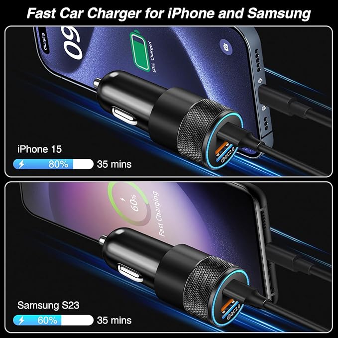 USB C Car Charger, 5 Pack 38W Dual Ports USB-C & USB-A Cigarette Lighter Adapter Fast Charging Car Phone Charger for iPhone 17 Pro Max 16 16e 15 14, Samsung S24, Pixel Cargador para Carro Phone Plug