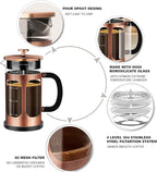 YMMIND French Press Coffee Maker (34oz 1Quart 5-6Cup) Coffee Press, with 4 Filters System, Heat Resistant Thickness Borosilicate Glass, Cold Brew Coffee Tea Pot Gifts (Copper)