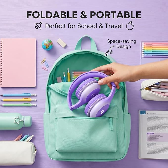 ADOOPE Wired Kids Headphones with USB C Plug, 85dB Safe Volume, Adjustable Headband, Tangle-Free Cord Headphones for School, Tablet, Travel (Lavender Purple, Without Microphone)