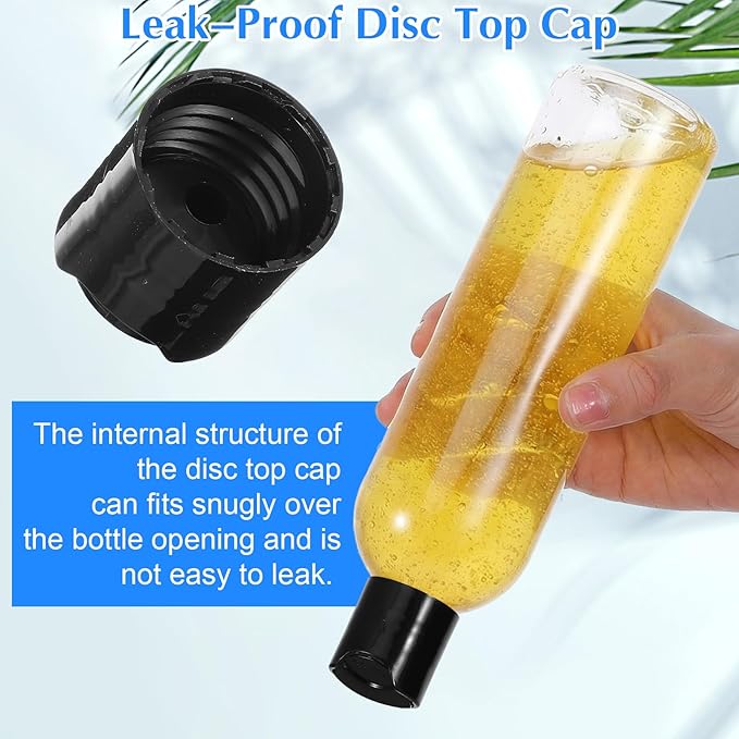 3 Pack 14 oz Clear Plastic Empty Bottles with Black Disc Top Caps Refillable Squeezable Trave Containers for Shampoo, Lotions, Creams
