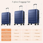 Sweetcrispy Carry on Suitcase Set, Luggage with Spinner Wheels, Hard Shell ABS, TSA Lock, Navy Blue, 3-PCS Set (20/24/28 inch)