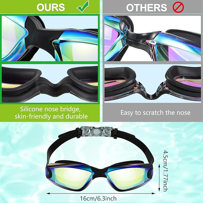 Flutesan 6 Pack Swim Goggles for Adult Anti Fog Swimming Glasses with Ear Plugs Nose Clip No Leaking Full Protection Goggles