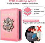 Passport Holder for Travel Women, RFID Blocking Passport Wallet Cover Case, Waterproof Leather Travel Wallet, Document Protector for Traveling Accessories-Hot Pink