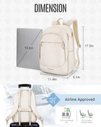 LIGHT FLIGHT Travel Laptop Backpack for Women, 15.6 Inch Backpack with USB Charging Hole, Water Resistant College Bookbag, Large Capacity Black Computer Backpacks for Work, Warm Beige