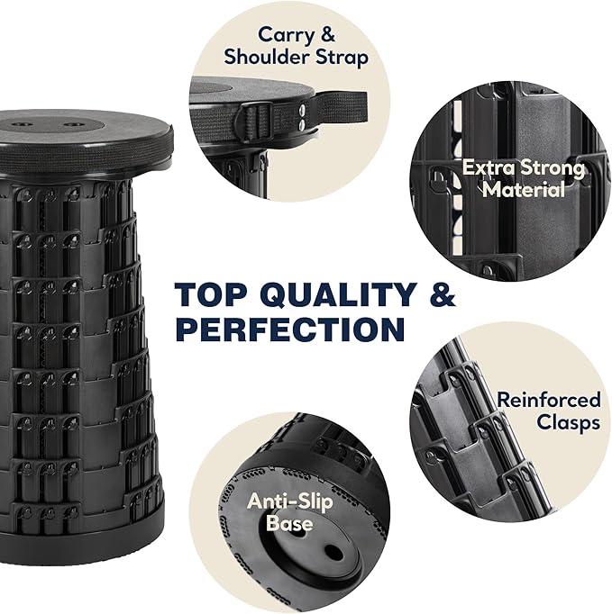 2025 Upgraded Collapsible Stool, Portable Folding Stool Max 620lb, Height Adjustable Retractable Telescopic Seat, Travel Chair, Foldable Camping Seat or Footrest Gift for Outdoors