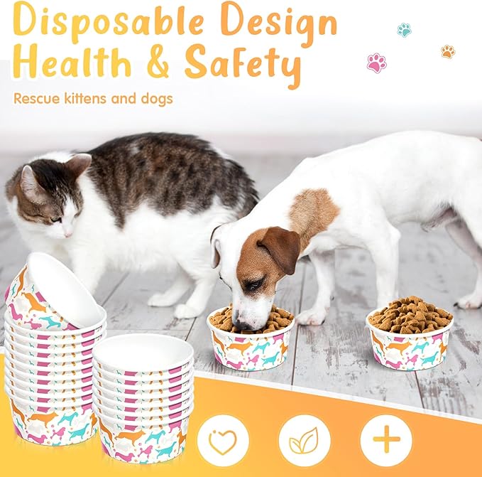 Mifoci 100 Pcs Disposable Dog Bowls 1.5 Cups Pets Disposable Feeding Bowls for Dogs and Cats Pets Paper Travel Cups for Small Medium Dogs Cats Puppy Kitten Dry or Wet Serving Food Water (Classic)