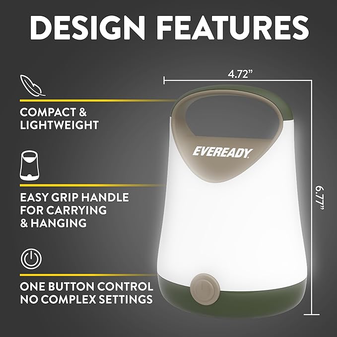 Eveready LED Camping Lantern X-250 (2-Pack), Super Bright Tent Lights, Rugged Water Resistant LED Lanterns, 100 Hour Run-time (Batteries Included), Green/Tan