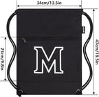 HOLYLUCK Drawstring Bags Initial Backpack Sackpack Cinch Bags for Sports, Gym, Travel, Beach (Black-M)