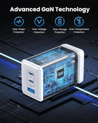 128W USB C Wall Charger,GaN III 3-Port Fast Charging Station,PD QC Foldable Charger Block Portable 65W Laptop Adapter for MacBook Pro/Air,iPad Pro,Galaxy S23,Dell XPS 13,iPhone 17/16/Pro etc