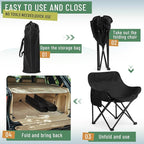 2 Pack Compact Camping Chairs Portable Folding for Outside with Carry Bag Lightweight Moon Chairs for Travel Picnic Hiking Beach Fishing, 600D Oxford, Supports 330lbs(Black)