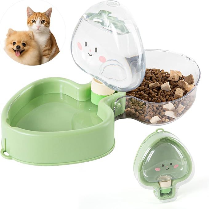 Small Dog Food and Water Bowl for Travel, Green, 2-in-1 Portable Collapsible Dog Feeder for Capming, Walking, Hiking, Food-Grade PP Material, Cute Smiley Face Design for Cats and Dogs