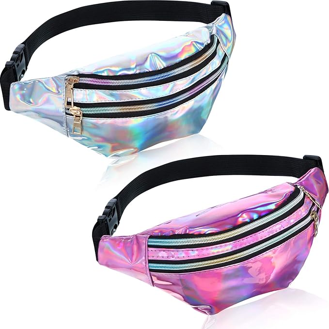 Frienda 2 Pieces Holographic Fanny Pack for Women Colorful Sport Waist Bag Pack