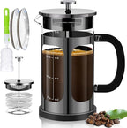 YMMIND French Press Coffee Maker (34oz 1Quart 5-6Cup) Coffee Press, with 4 Filters System, Heat Resistant Thickness Borosilicate Glass, Cold Brew Coffee Tea Pot Gifts (Bright Black)