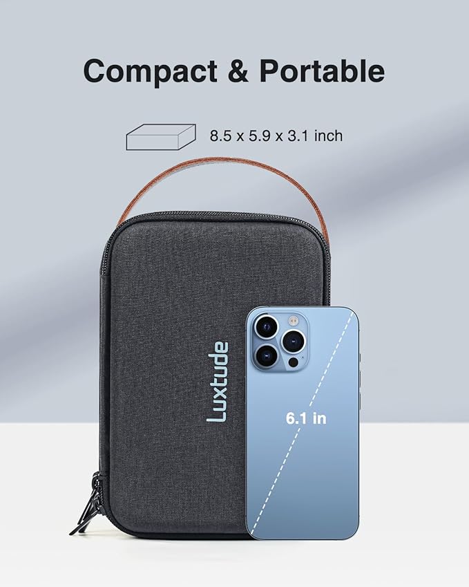 Luxtude Charger Organizer Travel Case, Double Layer Electronics Organizers, Hard Shell Zipper Case for Electronics, Travel Essentials, Black (External Size 8.5 x 5.9 x 3.1 Inch)